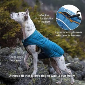 Alternative view of Kurgo Loft Dog Jacket, Reversible Dog Coat, Wear with Harness or Sweater, Water Resistant, Reflective, Winter Coat for Large Dogs (Coastal Blue, L)