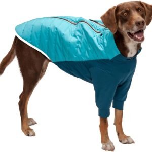 Furhaven Water-Repellent Large Dog Coat, Washable w/ Leash Access & Stretch Fabric - Pro-Fit Active Jacket - Aquamarine, Large