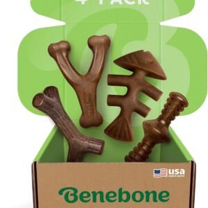 Benebone Medium 4-Pack Dog Chew Toys for Aggressive Chewers, Made in USA, 60lbs and Under