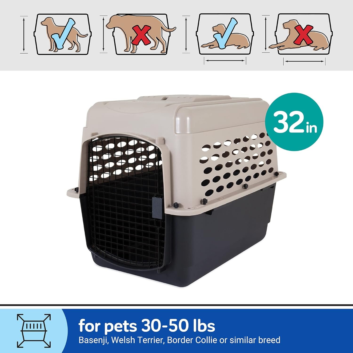 Petmate Vari Dog Kennel - Portable Dog Carriers & Crates for Medium Dogs, Airline-Friendly, Durable Plastic, Pet Carrier For Home and Travel, 32 Inches, Taupe and Black - Image 3