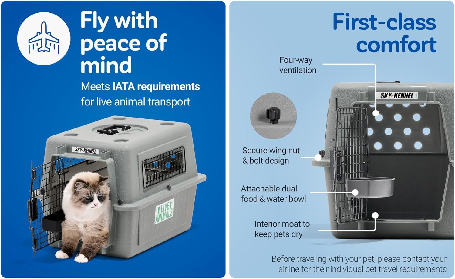 Petmate Sky Kennel - For Air and Travel, Airline Compliant Dog Crate for Pets up to 15 lbs, Heavy Duty Dog Kennel, Made in the USA- 21 Inches - Image 3