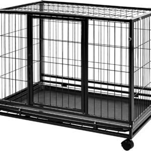 Amazon Basics - Portable Heavy Duty Stackable Dog & Pet Kennel with Tray, Black, 24.0"L x 28.0"W x 37.0"H