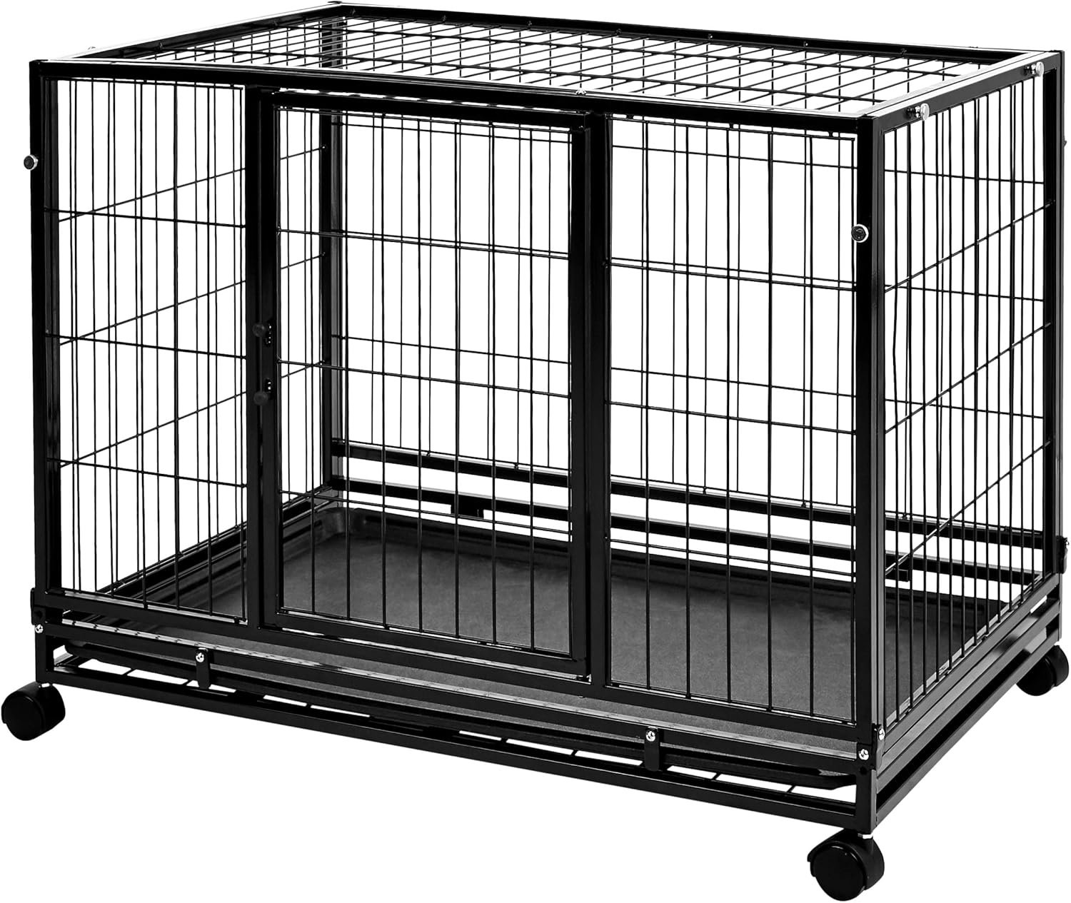 Amazon Basics - Portable Heavy Duty Stackable Dog & Pet Kennel with Tray, Black, 24.0"L x 28.0"W x 37.0"H