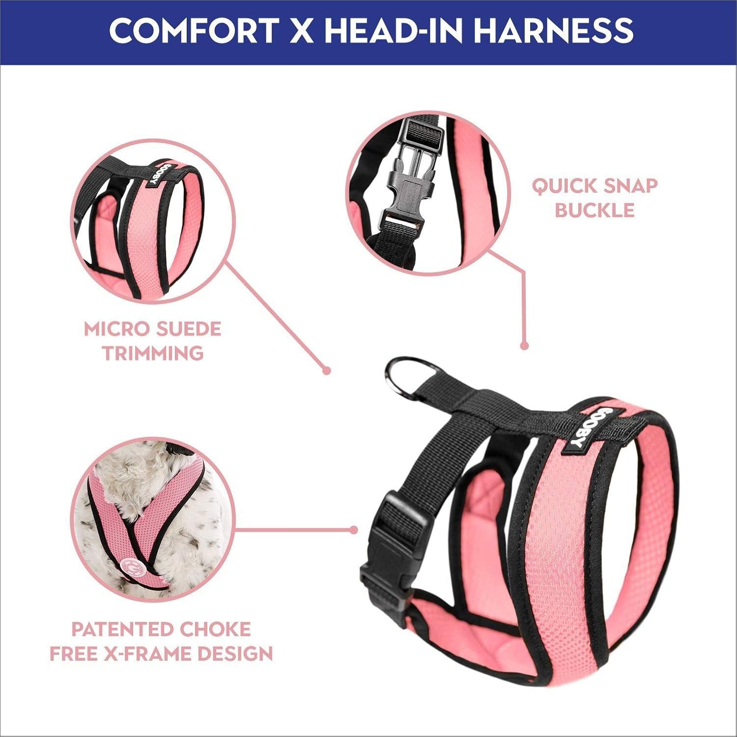 Gooby Comfort X Head in Harness - Pink, Small Harness Patented Choke-Free X Frame - Perfect on The Go Harness for Medium Dogs No Pull or Small Dogs for Indoor and Outdoor Use - Image 3