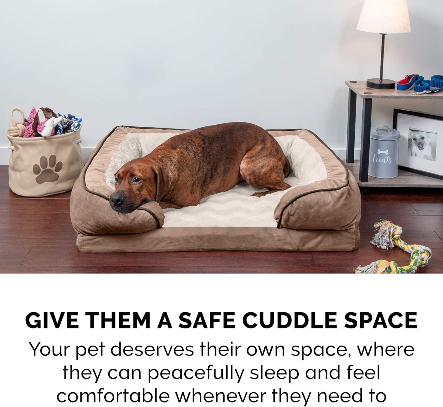 Furhaven Orthopedic Dog Bed for Large Dogs w/ Removable Bolsters & Washable Cover, For Dogs Up to 95 lbs - Plush & Velvet Waves Perfect Comfort Sofa - Brownstone, Jumbo/XL - Image 11