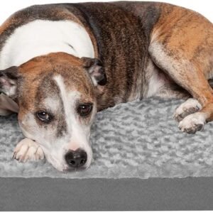 Furhaven Orthopedic Dog Bed for Large/Medium Dogs w/ Removable Washable Cover, For Dogs Up to 55 lbs - Ultra Plush Faux Fur & Suede Mattress - Gray, Large