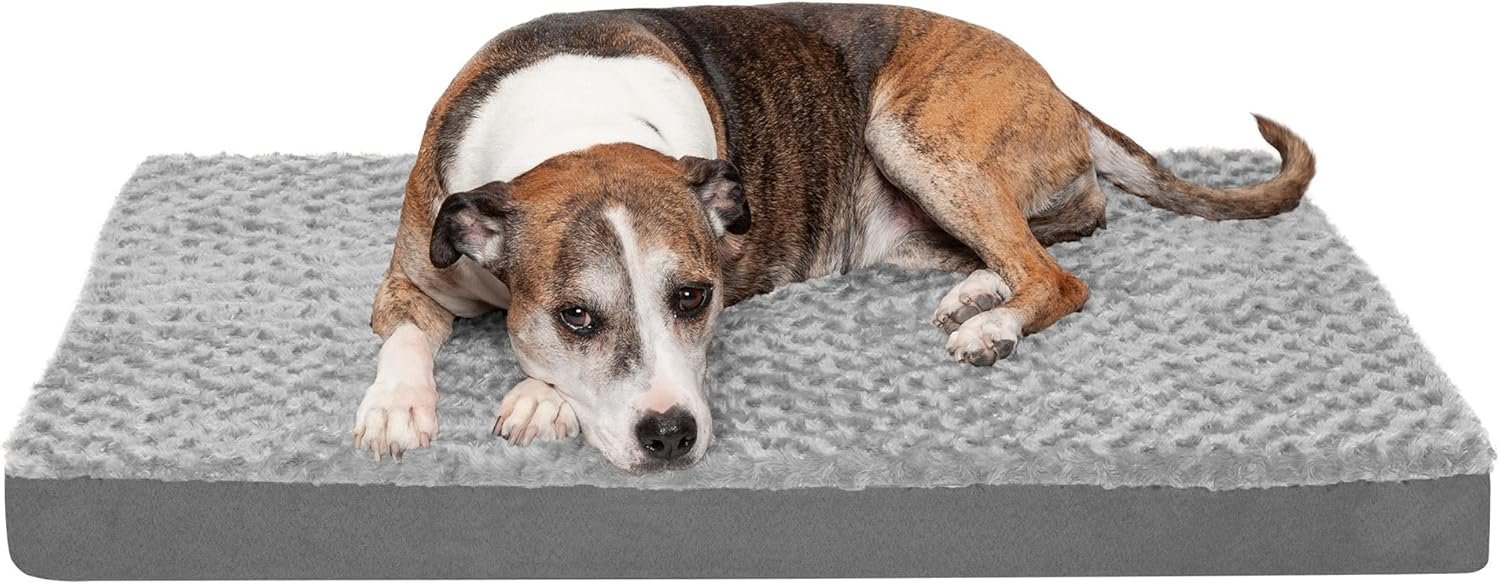 Furhaven Orthopedic Dog Bed for Large/Medium Dogs w/ Removable Washable Cover, For Dogs Up to 55 lbs - Ultra Plush Faux Fur & Suede Mattress - Gray, Large