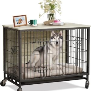 New Dog Crate Furniture, Compact 27.2" Small Dog Dual-Entry Kennel Meets End Table, Easy-Clean, Chew-Proof, Easy Mobility for Cozy Spaces, Rustic Gray