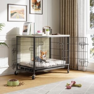 Alternative view of New Dog Crate Furniture, Compact 27.2" Small Dog Dual-Entry Kennel Meets End Table, Easy-Clean, Chew-Proof, Easy Mobility for Cozy Spaces, Rustic Gray