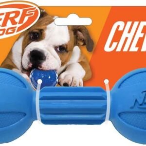 Nerf Dog Rubber Chew Barbell Dog Toy For Aggressive Chewers, Lightweight, Durable and Water Resistant, 7.5 Inches, For Medium/Large Breeds, Single Unit, Blue