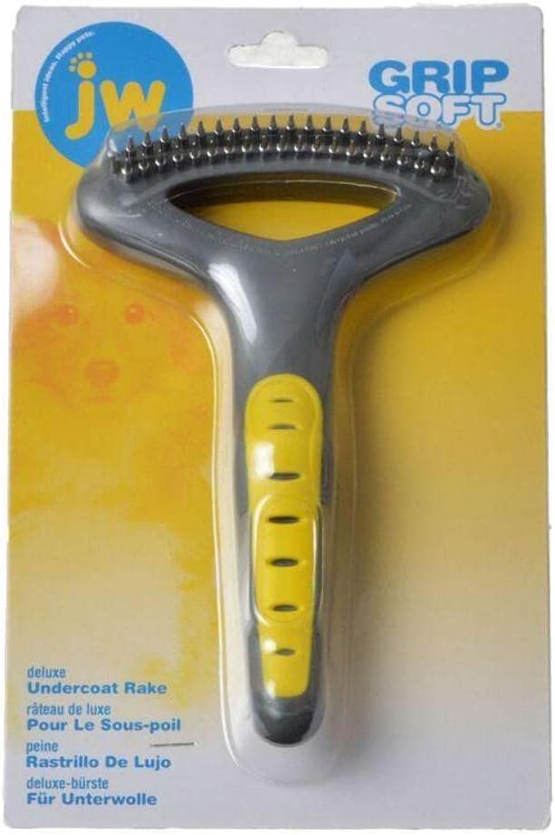 JW Pet Company GripSoft Double Row Undercoat Rake Dog Brush, Black, Yellow, 1