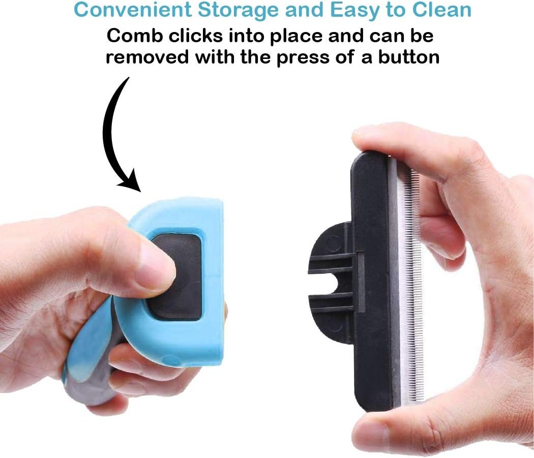 Pets First Professional Pet Brush - Grooming & Deshedding Tool for Cats & Dogs - Reduces Shedding, Dead Hair, Tangles - Detachable Stainless Steel Comb for Easy Cleaning - Soft Anti-Slip Handle,Blue - Image 3