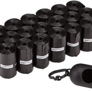 Amazon Basics Dog Poop Bags with Dispenser, 300 Count, Enhanced for Guaranteed Leakproof, Unscented, Includes Leash Clip