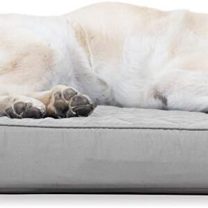 Furhaven Cooling Gel Dog Bed for Large Dogs w/ Removable Bolsters & Washable Cover, For Dogs Up to 95 lbs - Quilted Sofa - Silver Gray, Jumbo/XL