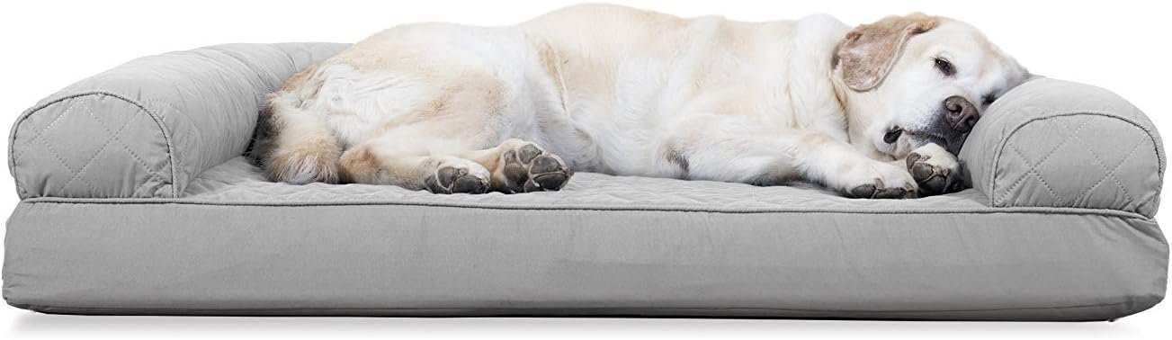 Furhaven Cooling Gel Dog Bed for Large Dogs w/ Removable Bolsters & Washable Cover, For Dogs Up to 95 lbs - Quilted Sofa - Silver Gray, Jumbo/XL