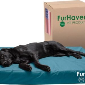 Furhaven Water-Resistant Orthopedic Dog Bed for Large Dogs w/ Removable Washable Cover, For Dogs Up to 125 lbs - Indoor/Outdoor Logo Print Oxford Polycanvas Mattress - Deep Lagoon, Jumbo Plus/XXL