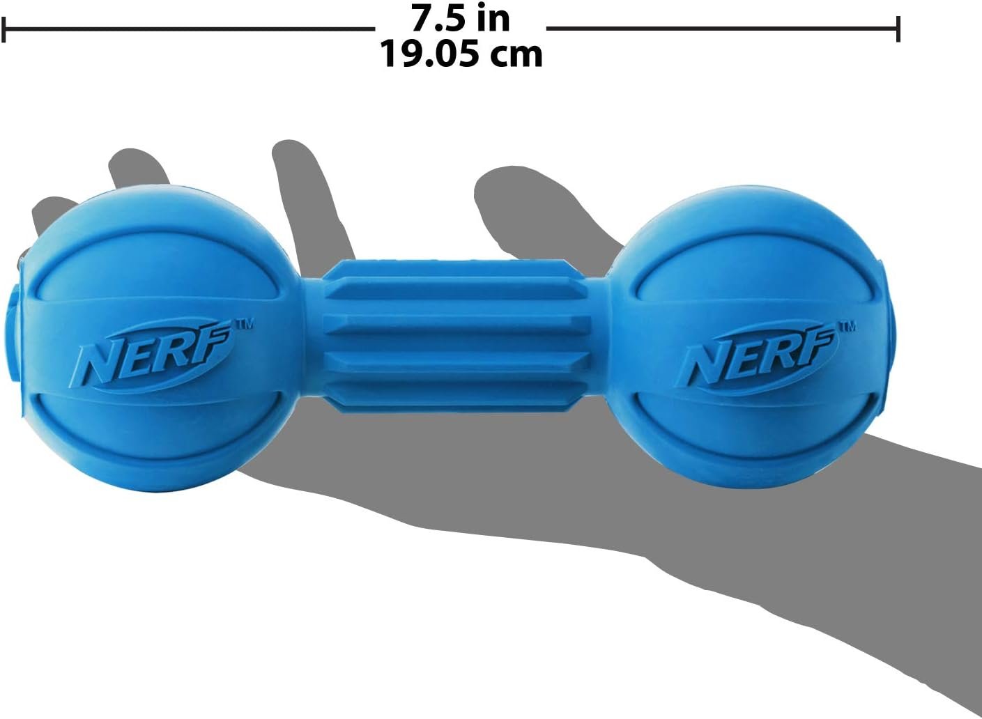 Nerf Dog Rubber Chew Barbell Dog Toy For Aggressive Chewers, Lightweight, Durable and Water Resistant, 7.5 Inches, For Medium/Large Breeds, Single Unit, Blue - Image 4