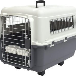 SportPet Designs Plastic Kennels Rolling Plastic Wire Door Travel Dog Crate - Medium, Gray (CM-2001-CS01)