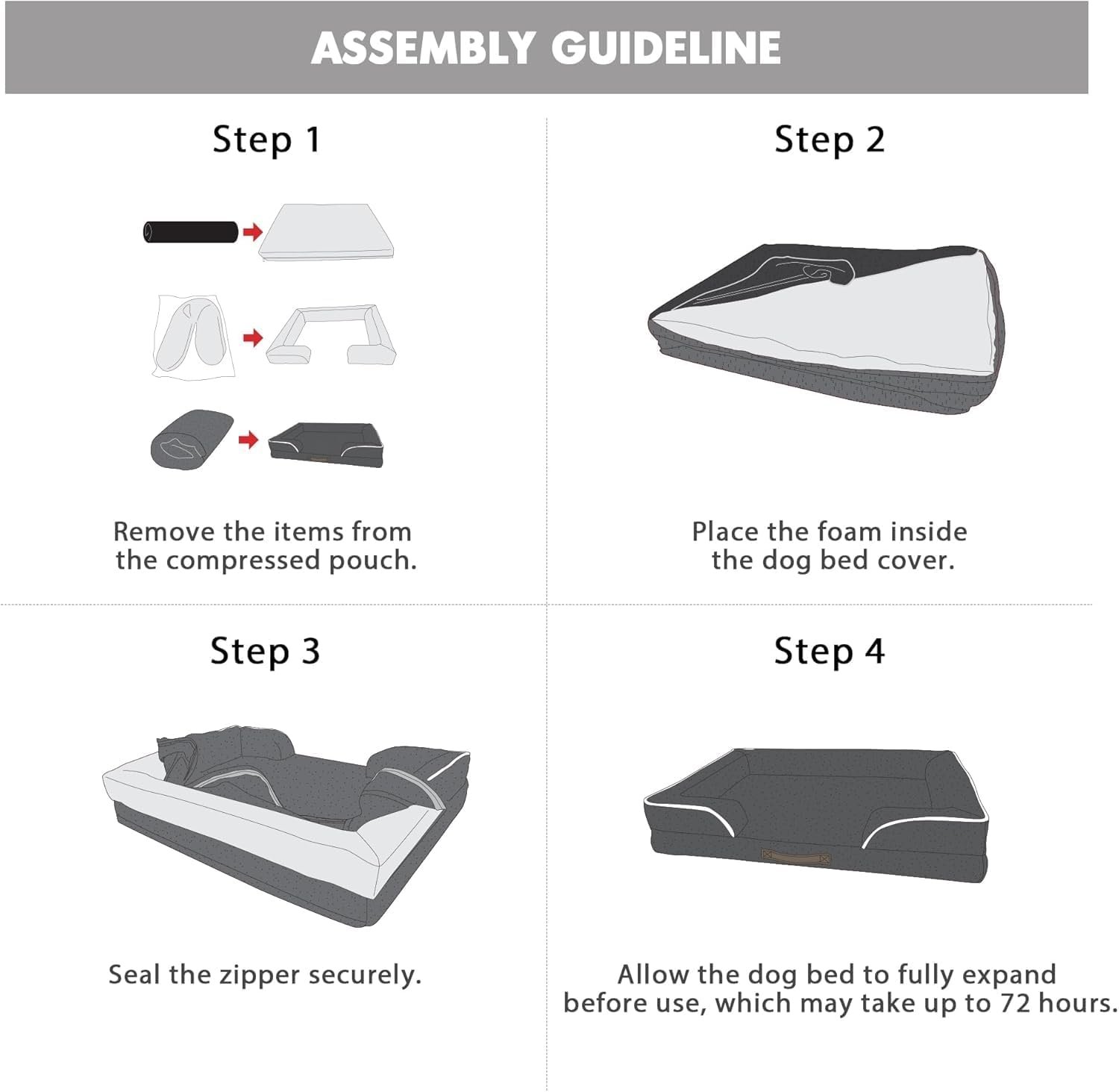 Friends Forever Orthopedic Dog Bed for Medium Dogs, Waterproof Memory Foam Dog Sofa Bed M with Removable Washable Cover, Ally Grey, 28x23x6.5 - Image 9