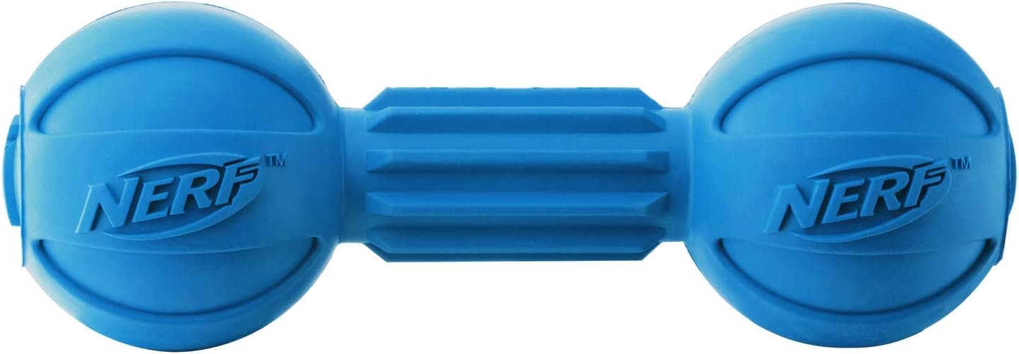 Nerf Dog Rubber Chew Barbell Dog Toy For Aggressive Chewers, Lightweight, Durable and Water Resistant, 7.5 Inches, For Medium/Large Breeds, Single Unit, Blue - Image 2