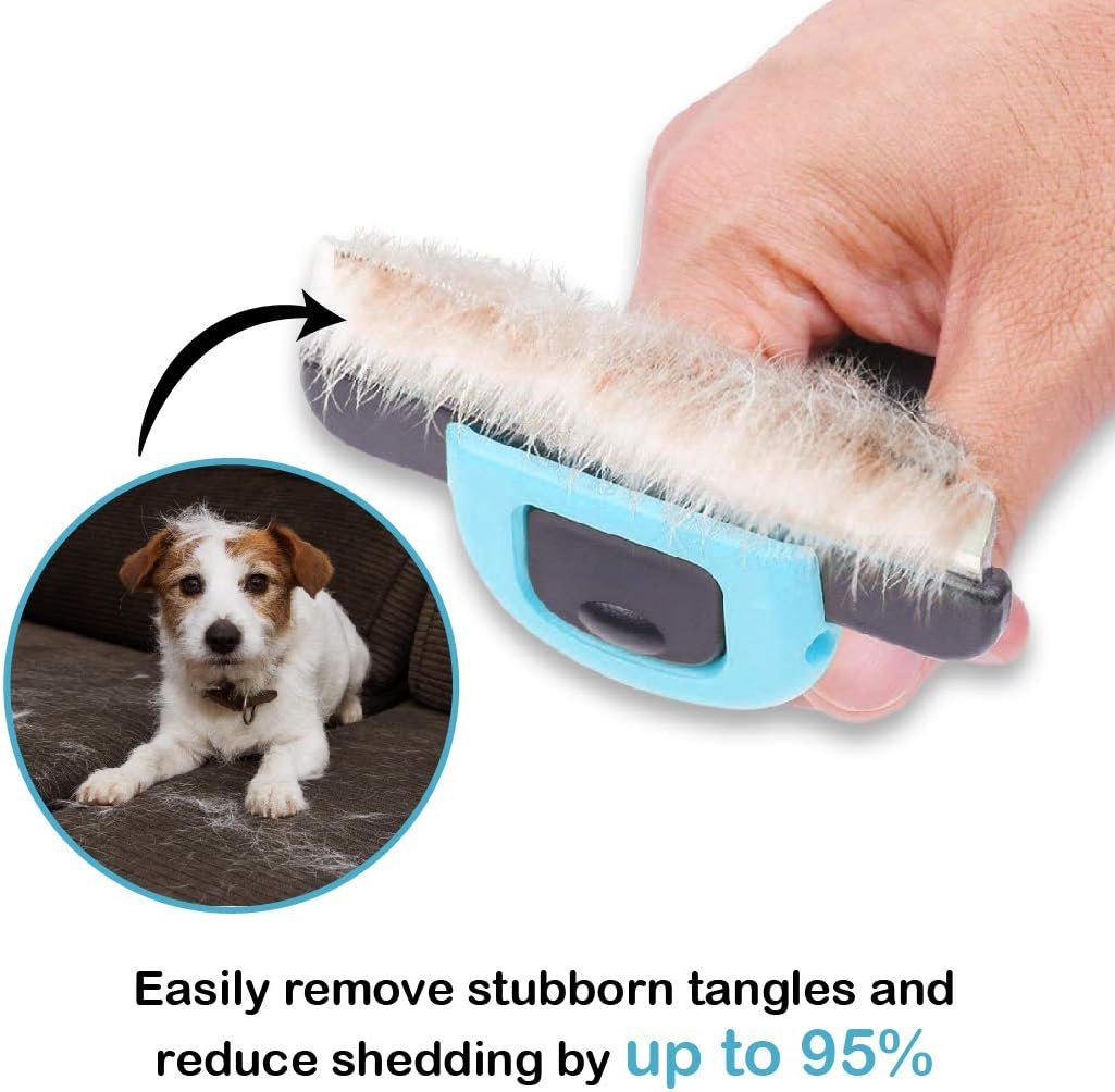Pets First Professional Pet Brush - Grooming & Deshedding Tool for Cats & Dogs - Reduces Shedding, Dead Hair, Tangles - Detachable Stainless Steel Comb for Easy Cleaning - Soft Anti-Slip Handle,Blue - Image 5