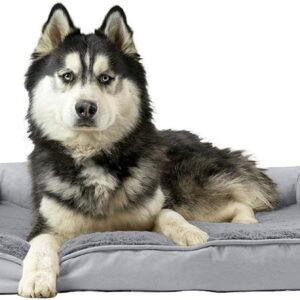 Furhaven Cooling Gel Dog Bed for Large Dogs w/ Removable Bolsters & Washable Cover, For Dogs Up to 95 lbs - Plush & Suede Sofa - Gray, Jumbo/XL