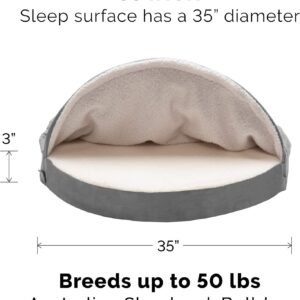 Alternative view of Furhaven 35" Round Cooling Gel Dog Bed for Large/Medium Dogs w/ Removable Washable Cover, For Dogs Up to 50 lbs - Sherpa & Suede Snuggery - Gray, 35-inch