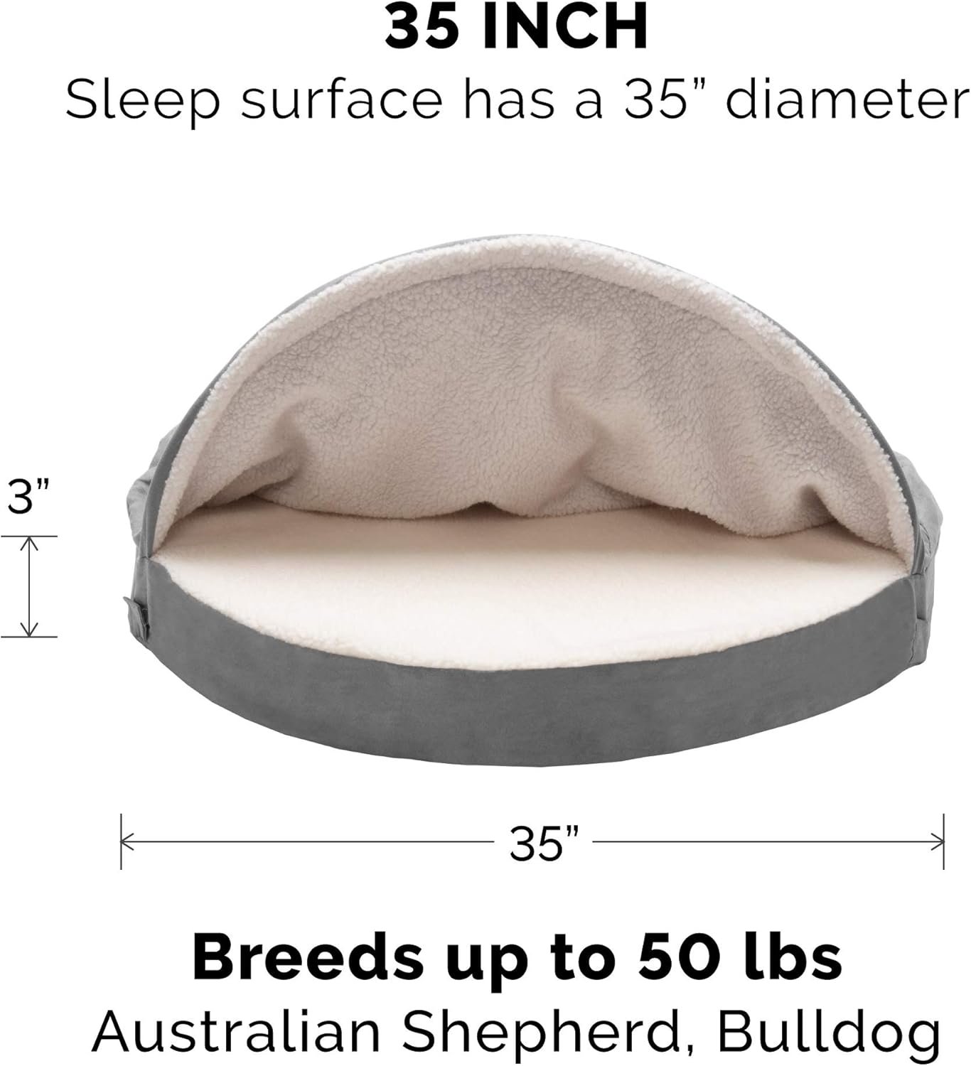 Furhaven 35" Round Cooling Gel Dog Bed for Large/Medium Dogs w/ Removable Washable Cover, For Dogs Up to 50 lbs - Sherpa & Suede Snuggery - Gray, 35-inch - Image 2
