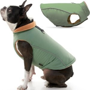 Gooby - Sports Vest, Fleece Lined Small Dog Cold Weather Jacket Coat Sweater with Reflective Lining, Green, X-Large