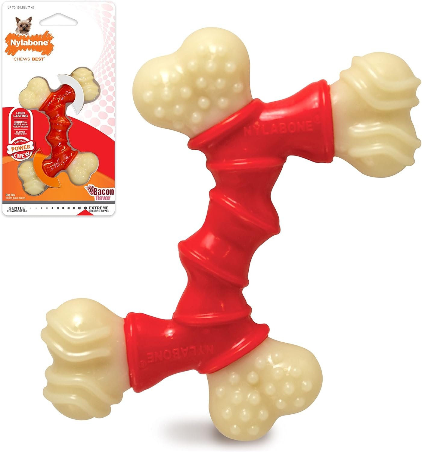 Nylabone Double Bone Power Chew Toy for Dogs, Dog Toys for Aggressive Chewers, Bacon Flavor, X-Small - Up to 15 lbs, 1 Count - Image 13