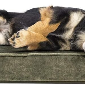 FurHaven Soft, Orthopedic Foam Sofa Dog Bed with Washable & Removable Cover - Faux Fur/Velvet - Dark Sage, Dogs Up to 35 lbs - Medium