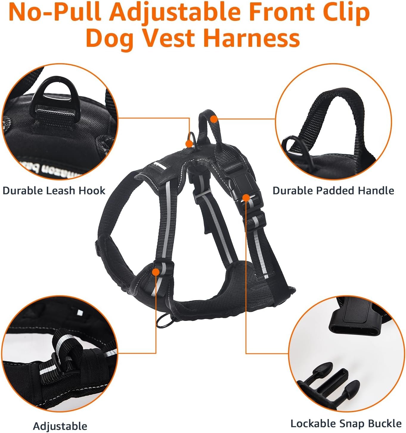 Amazon Basics No-Pull Dog Harness, Adjustable Soft Padded Vest with Reflective Stripes, Large, Black - Image 3