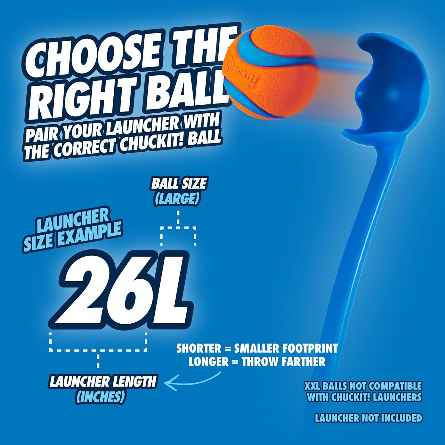 Chuckit! Sport 26L Dog Ball Launcher - Includes a 3-inch Diameter Large Ball for Dogs 60-100 Pounds - Manual Thrower for Dog Balls With a Slim Ergonomic Handle - 26-inch Length - Image 7