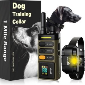 My Pet Command Long Range Dog Training Collar with Remote 1 Mile/5280 Ft Safe Shock, Vibrate, Tone collar with Flashing Beacon Lights Rechargeable Waterproof Dog collar with remote add Up to 2 Collars