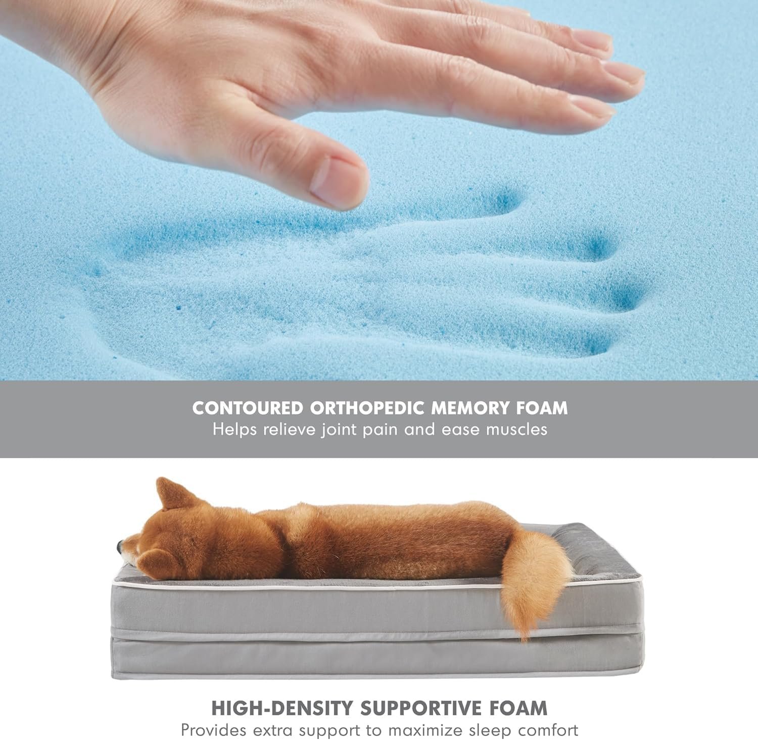 Friends Forever Orthopedic Dog Bed for Medium Dogs, Waterproof Memory Foam Dog Sofa Bed M with Removable Washable Cover, Ally Grey, 28x23x6.5 - Image 2