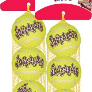 KONG - Squeakair Balls (6 Pack) - Dog Toy Premium Squeak Tennis Balls, Gentle on Teeth - for Medium Dogs