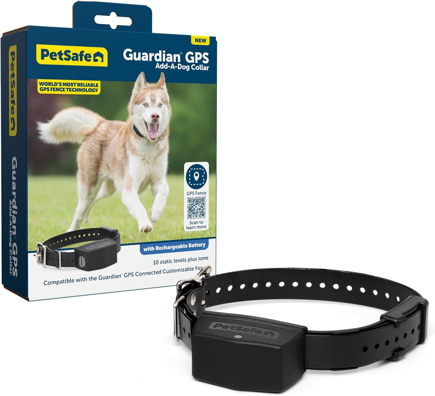 PetSafe Guardian GPS Connected Customizable Fence Add-A-Dog Collar - Rechargeable & Waterproof Adjustable Receiver Collar for GPS Fence - for Dogs 5lb+