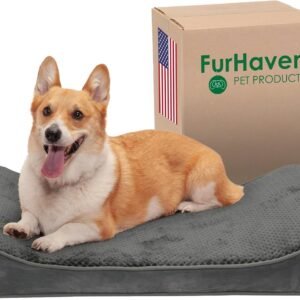 Furhaven Memory Foam Dog Bed for Large/Medium Dogs w/ Removable Washable Cover, For Dogs Up to 38 lbs - Minky Plush & Velvet Luxe Lounger Contour Mattress - Gray, Large