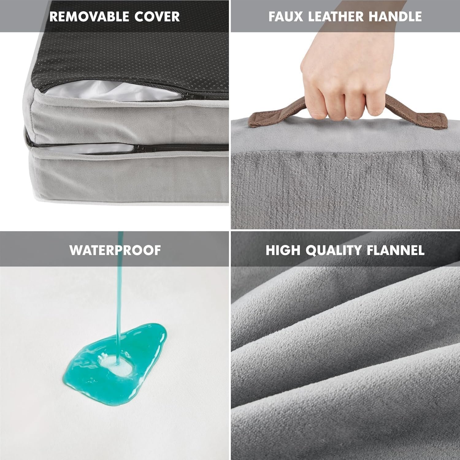 Friends Forever Orthopedic Dog Bed for Medium Dogs, Waterproof Memory Foam Dog Sofa Bed M with Removable Washable Cover, Ally Grey, 28x23x6.5 - Image 6