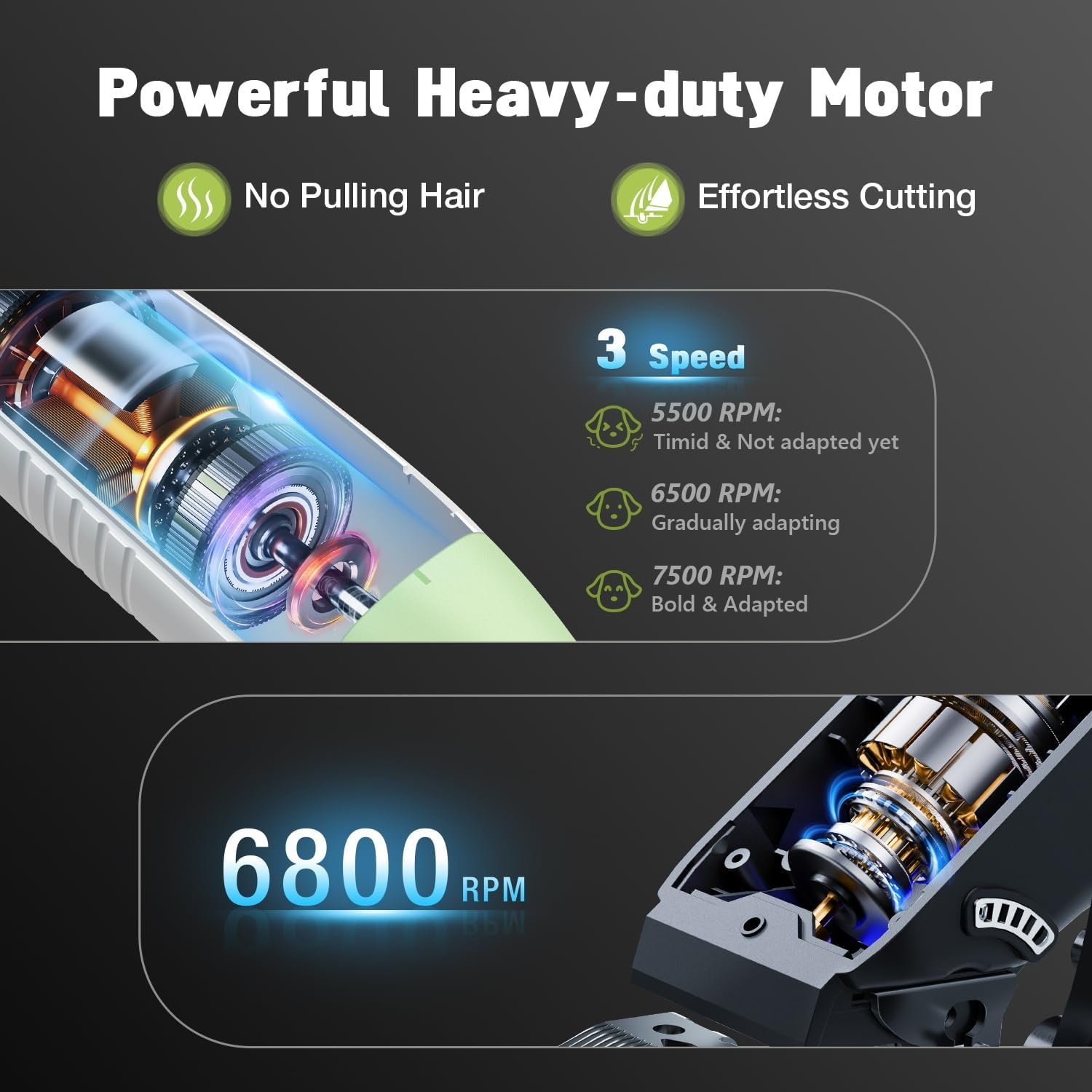 Dog Grooming Kit, Dog Clippers for Grooming for Thick Heavy Coats, Professional Pet Paw Trimmer Nail Grinder Low Noise Rechargeable Stainless Steel Hair Trimmer for Dogs Cats Animals - Image 5