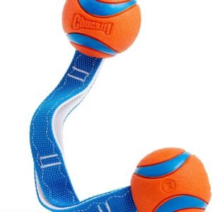 Chuckit! Ultra Duo Tug Dog Toy - Two Ultra Balls on a Durable Nylon Cord Handle - Fetch and Tug-of-War Toy for Dogs - Size Medium - For Breeds 20-60 lbs - 2.5-inch Diameter - Orange and Blue