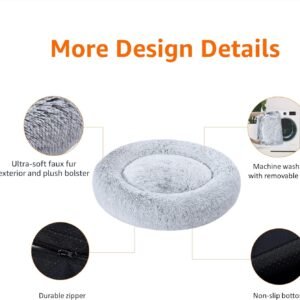 Alternative view of Amazon Basics Donut Pet Bolster Faux Fur Bed for Dog, Grey, 23" x 23"