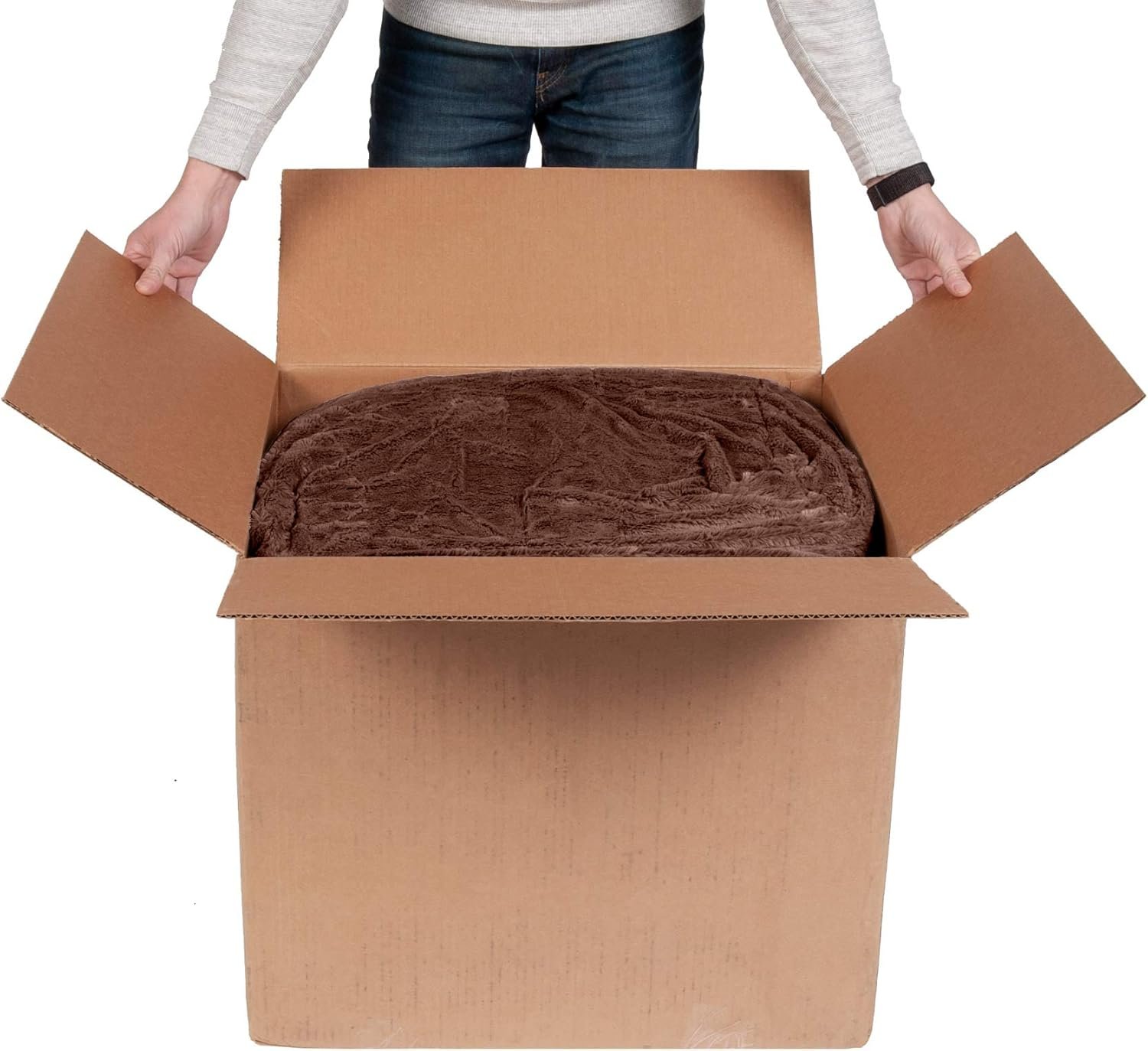 Furhaven Soft & Cozy Dog Bed for Large/Medium Dogs, Refillable w/ Removable Washable Cover & Liner, For Dogs Up to 55 lbs - Plush Faux Fur Bean Bag Style Ball Bed - Espresso, Large - Image 11