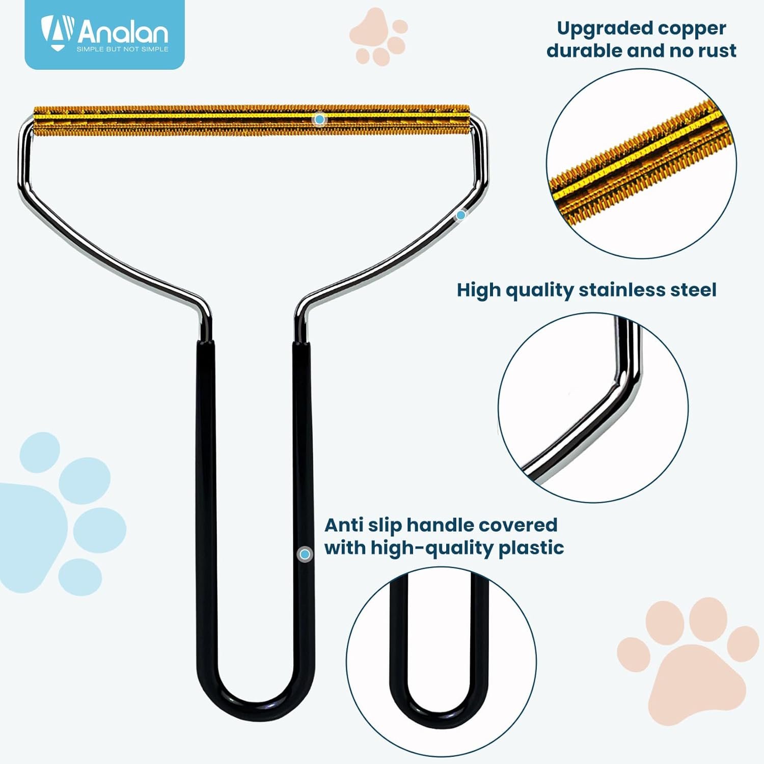 3 in 1 Analan Cat Brush Pet Hair Remover for Dog & Cat, Self-Cleaning Slicker Brush for Pet Grooming, Perfect Pet Hair Removal Tool for Furniture Carpets Couches and Bedding (Sky Blue) - Image 2