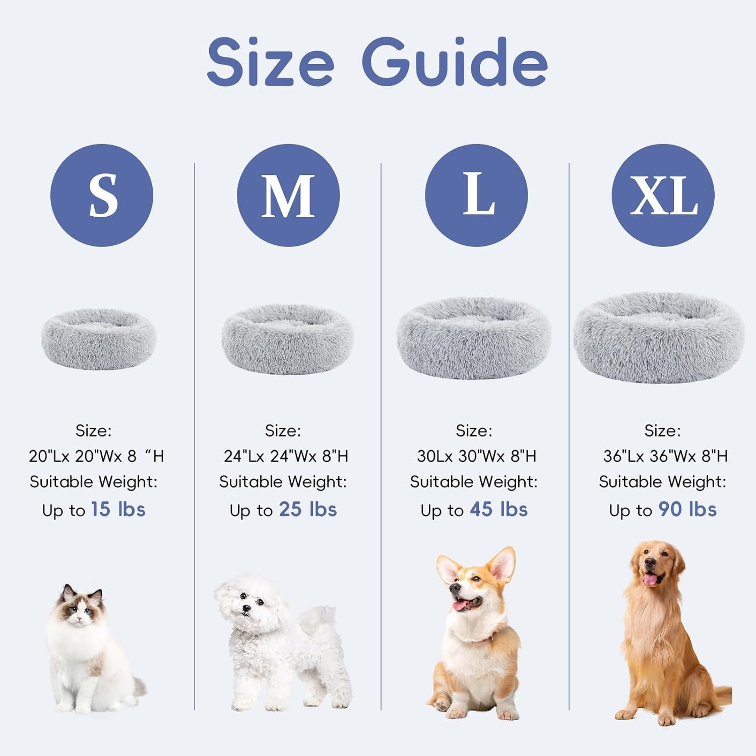 FluffyDream 24 Inch Donut Dog Bed, Calming Plush Fur Cuddle Bed for Dogs and Cats, Grey Washable Round - Image 2