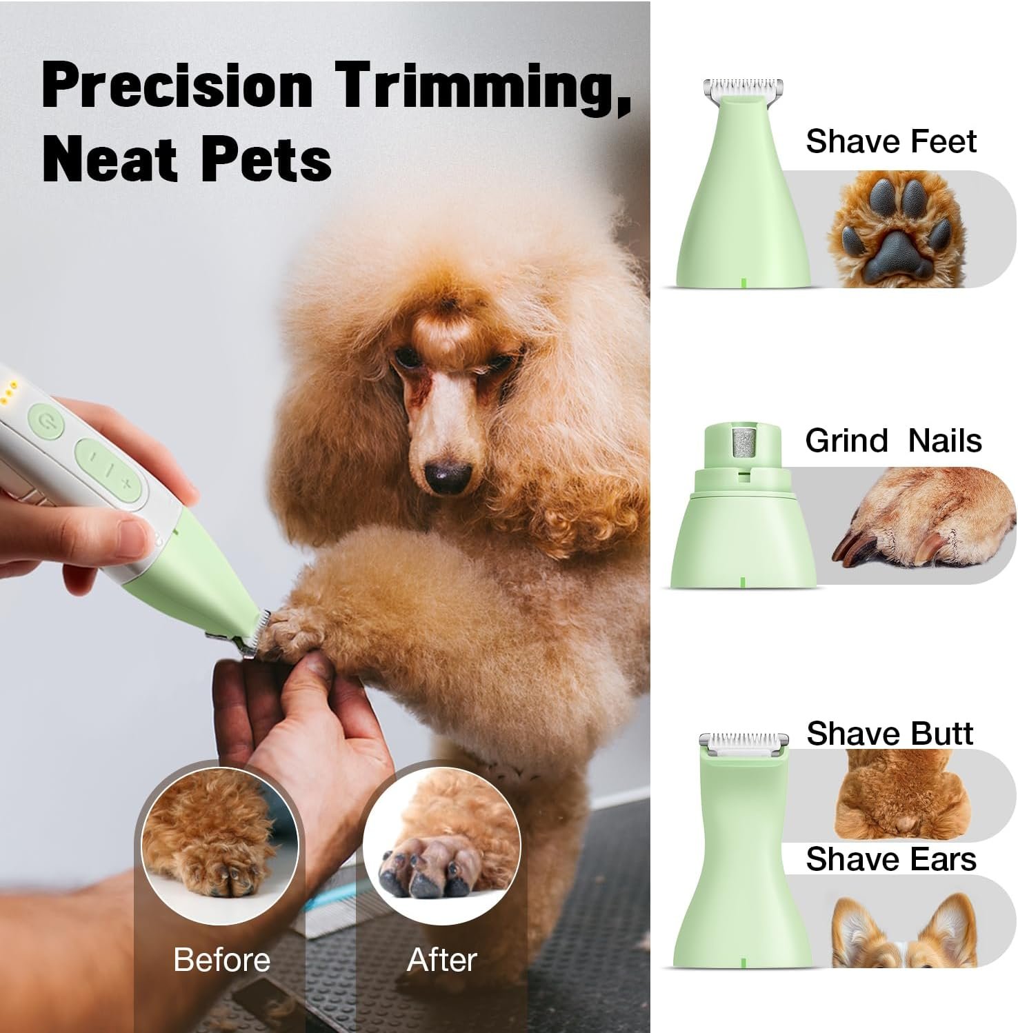 Dog Grooming Kit, Dog Clippers for Grooming for Thick Heavy Coats, Professional Pet Paw Trimmer Nail Grinder Low Noise Rechargeable Stainless Steel Hair Trimmer for Dogs Cats Animals - Image 4