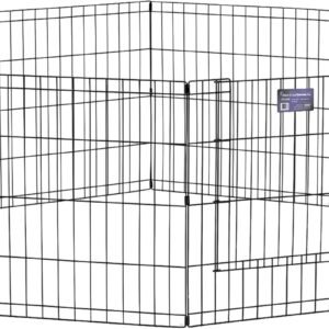 MidWest Homes for Pets Folding Metal Puppy/Dog Exercise Pen, Indoor/Outdoor Playpen with Secure Door, Provides 16 Sq Feet of Play Space, 24-Inches Tall, Black E-Coated