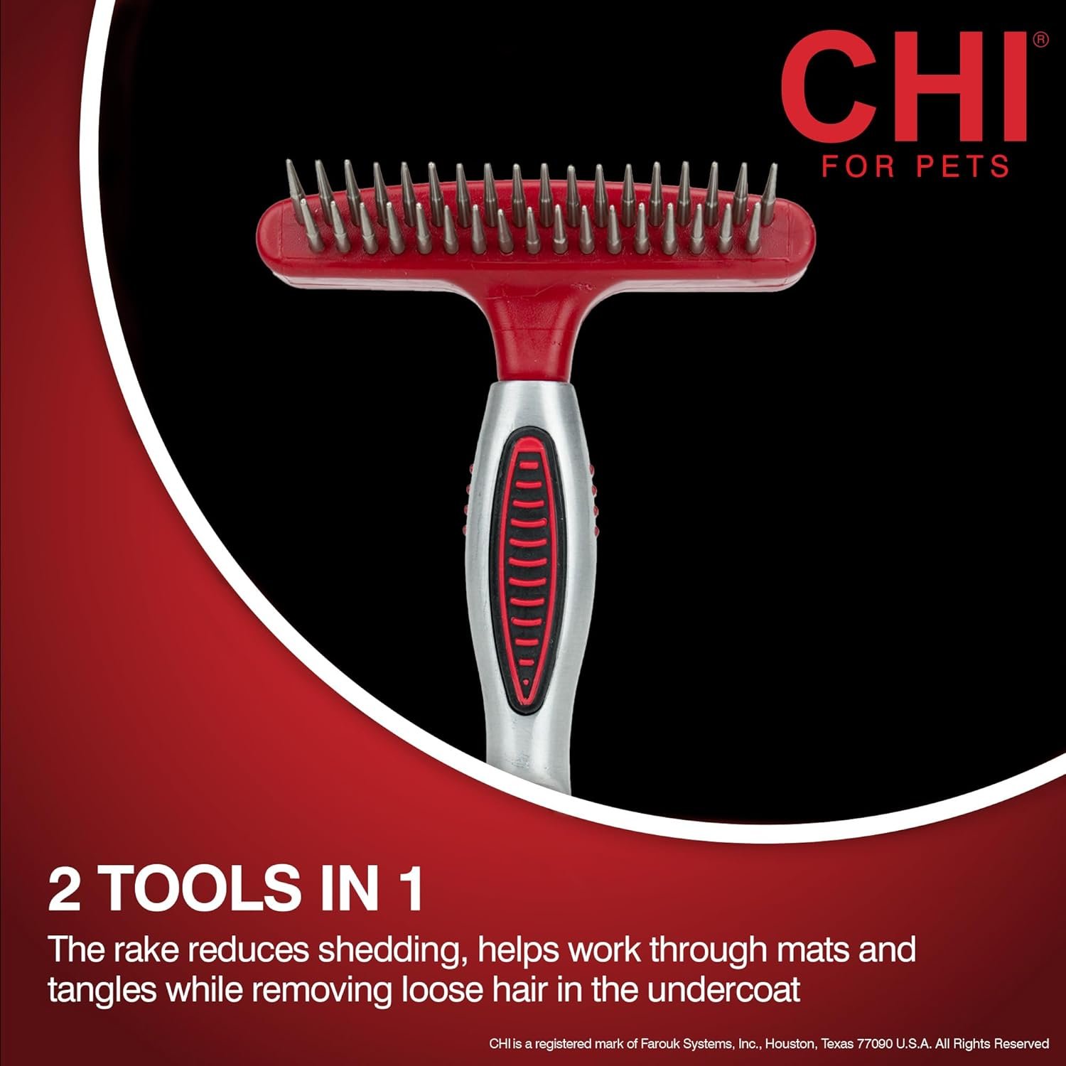 CHI for Dogs Double-Sided Shedding Rake and Blade - Best Grooming Tool for All Hair Types - Safe Dematting and Deshedding Brush for Dogs - Pet Hair Removal Essential - Image 2