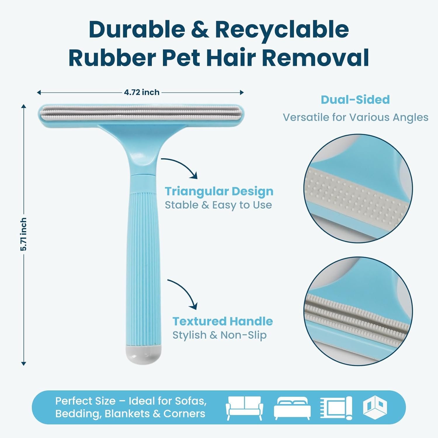 3 in 1 Analan Cat Brush Pet Hair Remover for Dog & Cat, Self-Cleaning Slicker Brush for Pet Grooming, Perfect Pet Hair Removal Tool for Furniture Carpets Couches and Bedding (Sky Blue) - Image 4