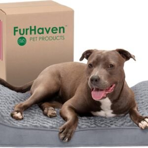 Furhaven Cooling Gel Dog Bed for Large/Medium Dogs w/ Removable Washable Cover, For Dogs Up to 38 lbs - Ultra Plush Faux Fur & Suede Luxe Lounger Contour Mattress - Gray, Large